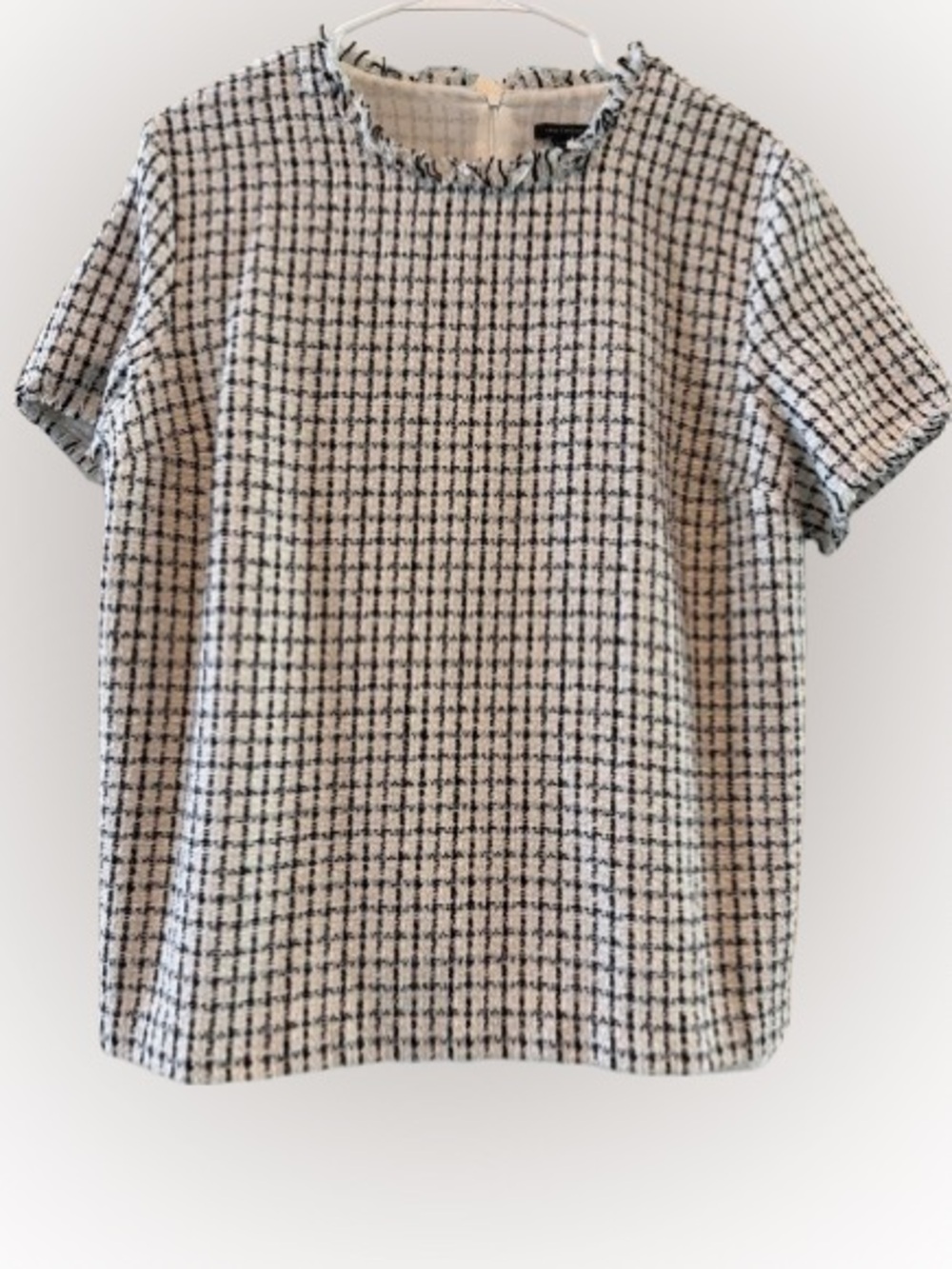 Ann Taylor Black and White Tweed Short Sleeve Top